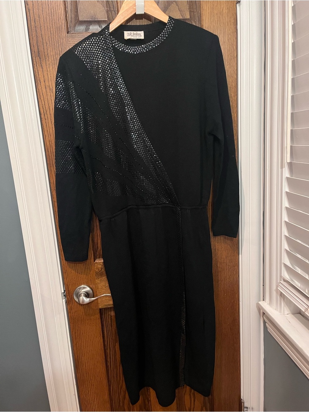 St. John Black Sequin-Accent Knit Dress